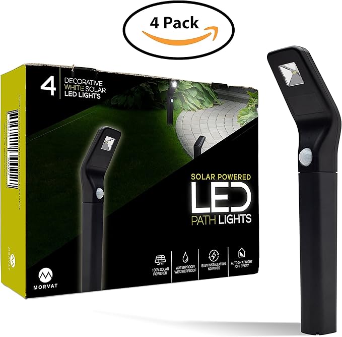 Morvat LED Auto Solar Powered Outdoor Path Lights with Watertight Lens for Garden Yard & Pathway, Bright Waterproof Landscape & Patio Lighting, Dusk to Dawn (Motion - Small)
