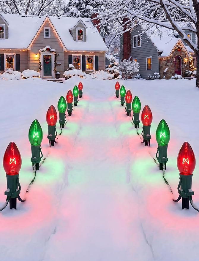 C9 Vintage Christmas String Lights, 25Ft Red & Green with 26 C9 Bulbs, Outdoor Hanging Patio Lights for Christmas | Lumora