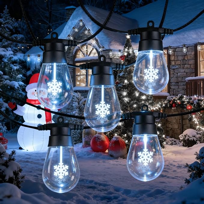 LED Outdoor String Lights, 50FT Patio Lights with 16Pcs Shatterproof S14 Bulb(1 Spare),4 Lighting Mode, Connectable, Waterproof White Edison Plastic Bulb Hanging Light for Yard Gazebo Porch Décor