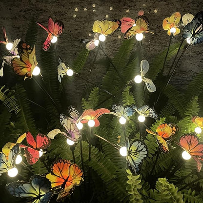 Solar Garden Lights Outdoor Waterproof 4 Pack Solar Power Firefly Butterfly Lights Swaying in The Wind 8 Modes 32LED Realistic Butterflies Gifts for Mom Grandma Yard Patio Pathway Decorations, Warm