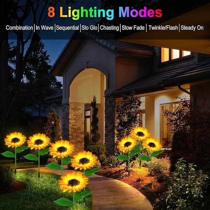 Solar Garden Lights Outdoor& Indoor-4 Pack Sunflower Lights with Remote, 8 Modes Home Garden Decor,Sunflowers Gifts for Mom Women Grandma Birthday, Patio Yard Pathway Wedding