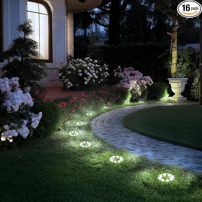 16 Pack Solar Lights Outdoor, 8 LED Solar Powered Ground Lights Waterproof Garden Landscape Lighting for Yard Deck | Lumora