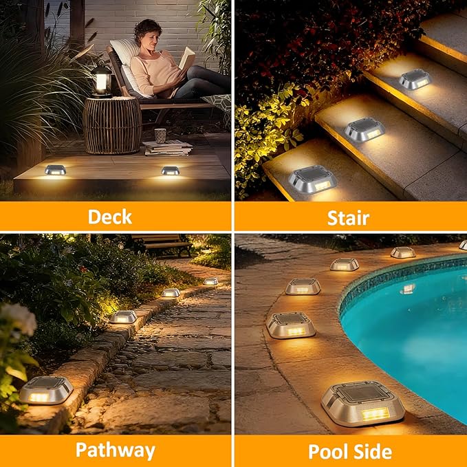 Solar Driveway Lights for Outside, 6 Pack Outdoor Waterproof Solar Deck Lights, 3000K Warm White, Automatic Garden | Lumora