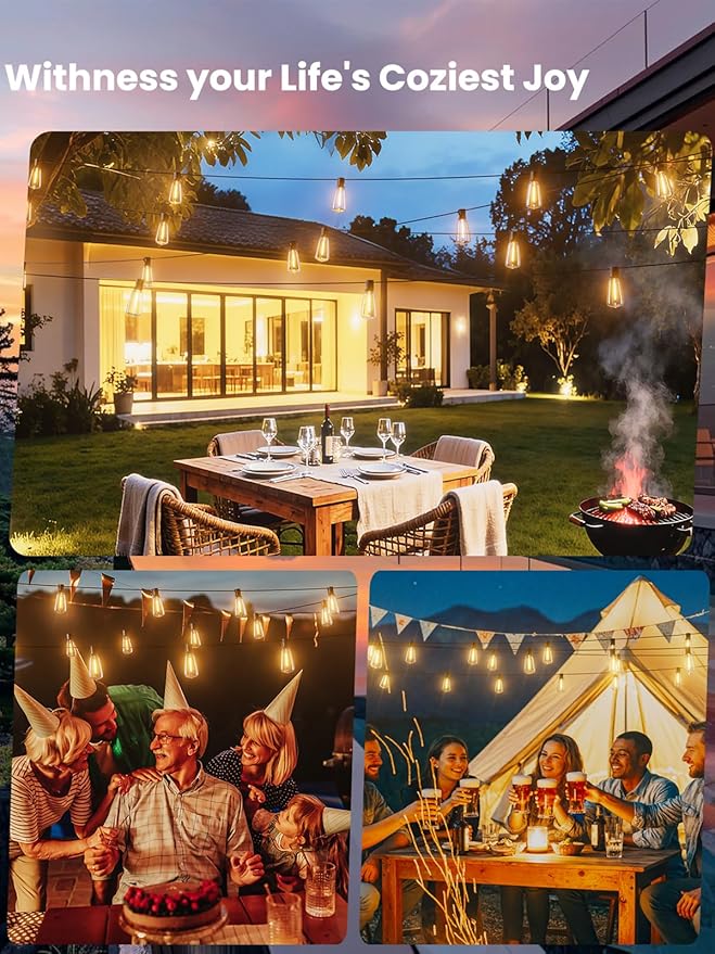 Svater Outdoor String Lights 200 FT, Commercial Vintage Patio Lights with 100+4 1W Shatterproof Plastic Led Bulbs | Lumora