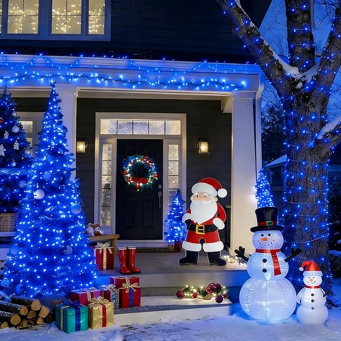 LAMPHOME Blue Christmas Lights Outdoor Waterproof, 200LED (4pk of 50L) Green Wire Fairy Starry String Lights Indoor Plug in,Xmas Decorations for Wedding Party Trees Wreath Yard Garden Party Decor