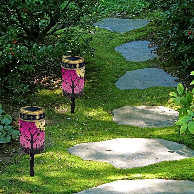 Moon and Grave Solar Lights Outdoor Halloween Decorations Solar Garden Light Decorative Landscape Path Light Waterproof Dustproof Outdoor Garden Lights