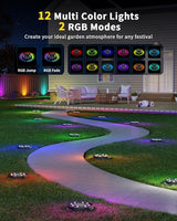 Solar Ground Lights with Remote Control 50ft,IP67 Waterproof Solar Garden 15 Multi Color Lights,RGBYW Solar Powered | Lumora