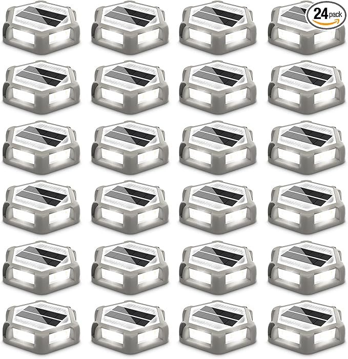 T-SUN Solar Deck Lights Outdoor, 24 Pack Solar Driveway Lights for Outside, 6000K Modes Dock Deck Light Solar Powered Waterproof, Step Light for Yard Pathway Walkway Sidewalk Stair