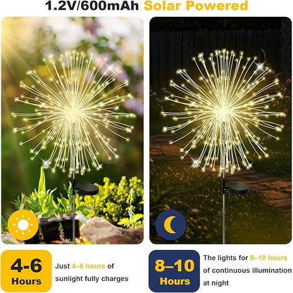 ALSO GO Solar Garden Lights Outdoor Waterproof, 2 Pack 240 LED Solar Firework Lights, Decorative Garden Décor Outside for Flowerbed Pathway Party Christmas Decoration, Warm White
