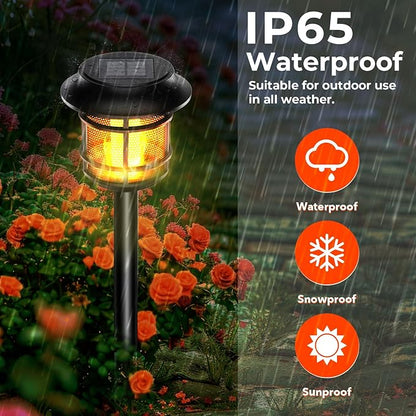 4 Pack Flame Lamp Solar Pathway Light, Landscape Lighting for Yard and Walkway, Solar Garden Lights Waterproof