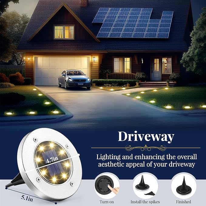 SOLPEX Solar Ground Lights, 12 Pack Solar Lights Outdoor Waterproof, 8 LED Solar Powered Landscape Lighting for | Lumora