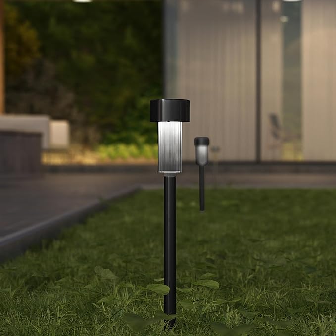 Merrick Lane Breece Set of 12 Black LED Solar Landscape Lights, Weather Resistant Outdoor Solar Powered Lights for Pathway, Garden, & Yard