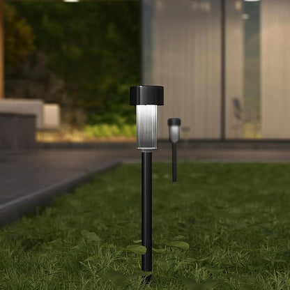 Merrick Lane Breece Set of 12 Black LED Solar Landscape Lights, Weather Resistant Outdoor Solar Powered Lights for Pathway, Garden, & Yard