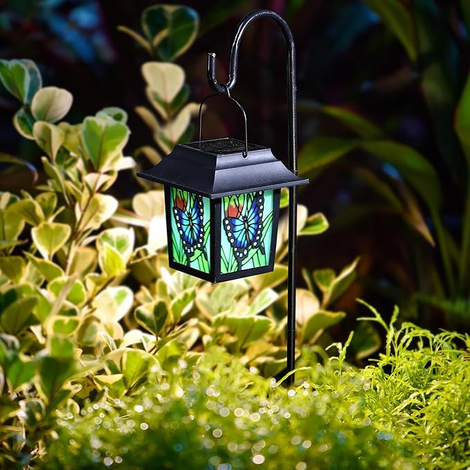 Glitzhome 2 Pcs 30" H Solar Pathway Garden Lights-Solar Outdoor Decorative Lights with Colored Butterfly Design, LED Landscape Lighting for Yard Lawn Sidewalk Driveway Garden