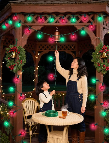 50FT G40 Christmas String Light Outdoor, Frosted Red and Green LED Christmas Lights with 27 Shatterproof LED Bulbs(2 Spare), Waterproof Patio Lights for Holiday Party Backyard Xmas Decor