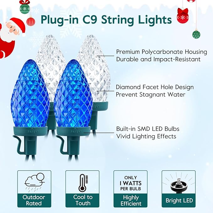Brightown C9 LED Christmas Lights Outdoor, 66 ft 100 LED Strawberry String Lights, Waterproof Commercial Grade | Lumora