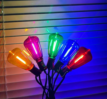 50Ft Outdoor Multicolor String Lights, LED Dimmable Christmas Multicolor Lights Outdoor Waterproof with 25 ST38 Colored LED Bulbs, 2700k Shatterproof for Backyard Gazebo Porch Garden Outside Decor