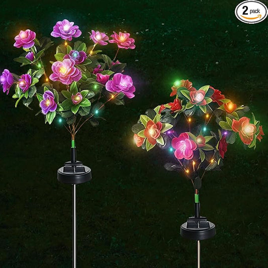 Solar Lights Outdoor,2 Pack Blooming Azalea Flowers Decorations,Outdoor Waterproof Landscape Lights for Yard Patio Lawn Garden Decor,Gifts for Women Mother's Day