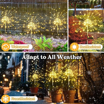 Solar Garden Lights Outdoor: Bendable Warm White Copper Wire 120 LED Firework 2Pack- Waterproof DIY Bright Decorations for Yard Patio- Gardening Gifts for Homeowners Women