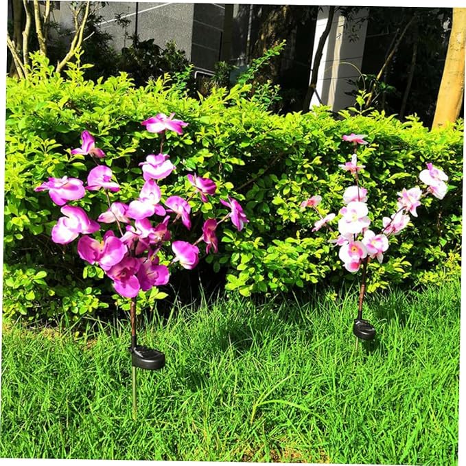 2pcs Orchid Shape Solar Ground Plug Lights Outdoor Garden Solar Lights for Pathway and Landscape Waterproof Decorative Colorful Shades