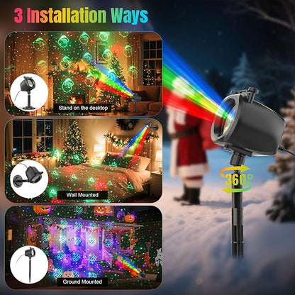 Laser Lights Projector Outdoor with 4 Dynamic Slides, 2-in-1 Moving RGB Firefly Laser Lights with Remote,Timer, Landscape Holiday Porjector for Window Wall Xmas Decor