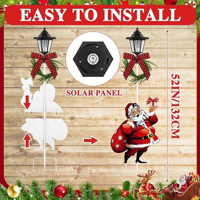 Tuanse 2 Pack Solar Christmas Outdoor Decoration 52 Inch Solar Xmas Snowman & Santa Pathway Lights Metal Garden | Lumora