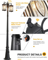 Dusk to Dawn Outdoor Lamp Post Light Modern 2-Head Street Pole Light Fixtures with Outlet, Waterproof Black Outside | Lumora