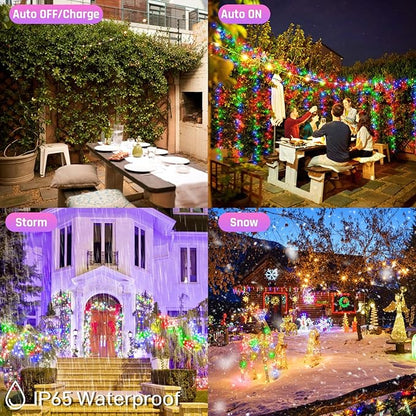 Solar Christmas String Lights Outdoor - 2 Pack Total 144ft 400 LED 8 Modes Outdoor Solar Lights, Waterproof Fairy Lights for Garden Patio Fence Holiday Party Balcony Christmas Decorations (Multicolor)