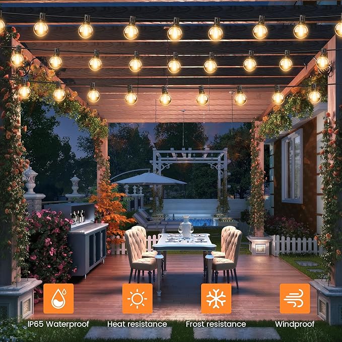 OHLUX 30FT Solar Globe String Lights Outdoor,Waterproof Solar G40 Patio Lights With Remote, 17 Shatterproof LED Filament Bulbs, 2200K Soft White,Dimmable Outside Edison Hanging Light for Backyard Deck