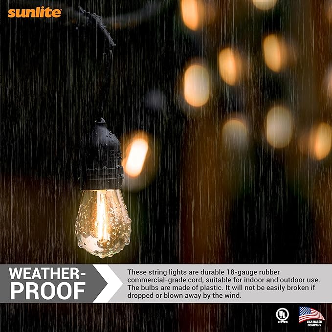Sunlite 80571 24ft Outdoor String Lights, 1.5W Commercial Grade, Waterproof, Linkable Strands, UL Listed, 7 Hanging | Lumora