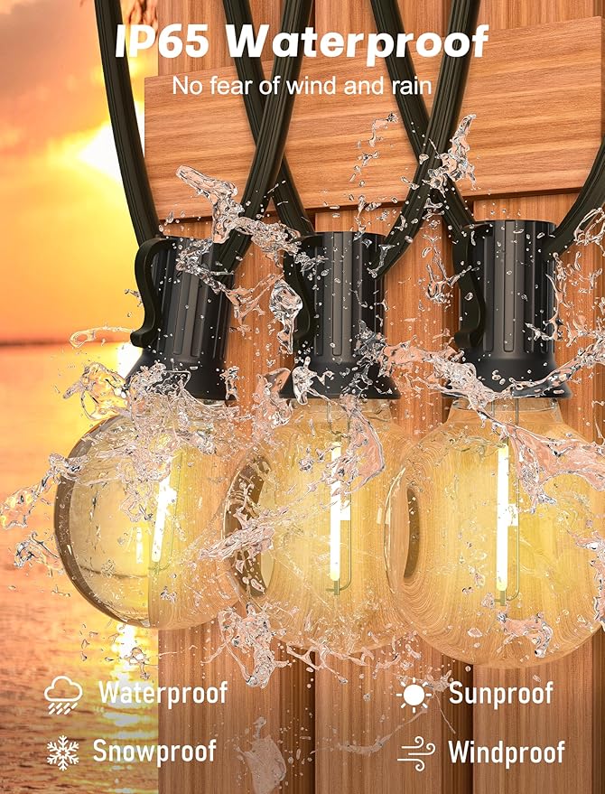 SUNSGNE Outdoor String Lights, 50FT Outdoor Globe Light with 52 G40 Shatterproof LED Bulbs(2 Spare), String Lights | Lumora