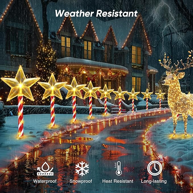 Solar Christmas Lights Outdoor Waterproof: 8 Pack Star Solar Christmas Decorations Outdoor with 8 Modes, Solar | Lumora
