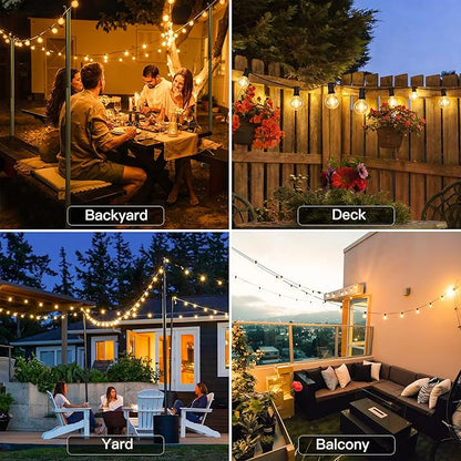 Outdoor String Lights with Remote Dimmer, 50 + 3 Spare G40 LED Bulbs Plug in Connectable Patio Lights, Waterproof Hanging Lights for Backyard Camping Balcony Yard Deck Party(100FT)