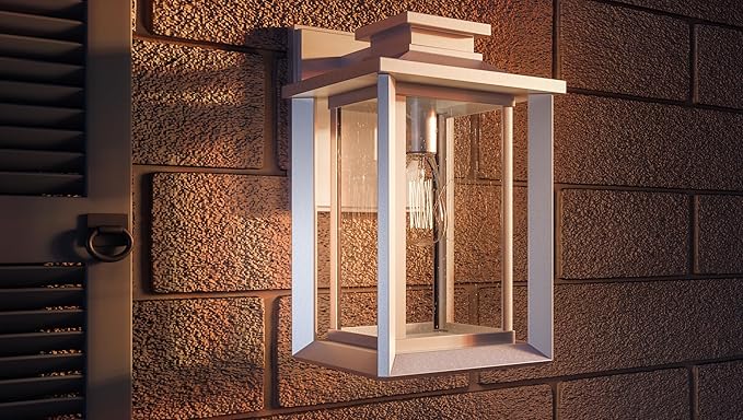 Quoizel Wakefield Vintage Wall Sconce, Coastal Armour 14 Inch 1-Light Matte White Wall Lantern, Clear Seedy Glass | Lumora
