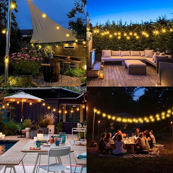 Elevon Led Light Bulb Outdoor String Lights 25 Ft, Waterproof Christmas Lights Patio ST38 Vintage Edison Bulbs (1 Spare), Outside Warm White Hanging Shatterproof Light Waterproof