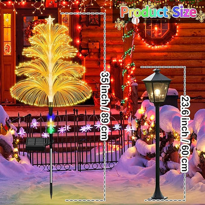 Solar Christmas Decorations Trees Lights Outdoor Waterproof Solar Christmas Tree Jellyfish Lights 5 Layer Optical Fiber 7 Color Changing for Pathway Lawn Patio Outside Decorative, 3PCS