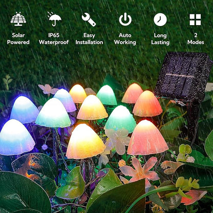 Set of 12pcs Mushroom Solar Garden Lights,2 Modes 14.5ft Solar Powered Mushroom Night String Lights Waterproof for Outdoor Pathway Garden Lawn Party Christmas Decor (Multicolor)