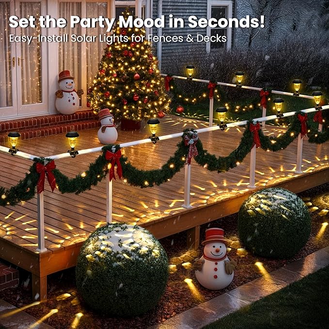 Solar Christmas Fence Lights Outdoor Decor, Waterproof Patio Lights with Warm White Color for Holiday & Halloween | Lumora