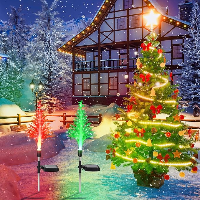 Baquler 2 Pcs Solar Christmas Tree Garden Stake Lights Outdoor Christmas Tree Lighted Yard Decorations Multicolor | Lumora