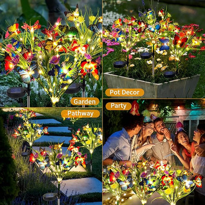 AVEKI Solar Garden Lights, 2 Pack 84LED 14 Butterfly 28 Daisy Flower Solar Powered Lights IP65 Waterproof Stake Lights Outdoor Landscape Lights for Yard Patio Lawn Gift for Women (White-1)