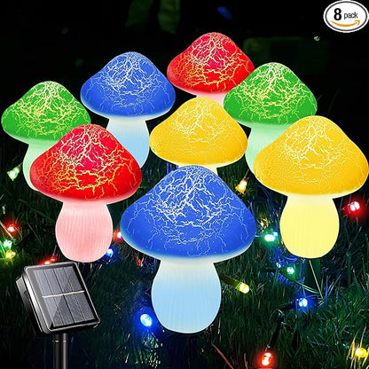 LiyuanQ Mushroom Solar Lights Outdoor Decor - 8 Pack 50 LED Crackle Mushroom Lights, 23ft Solar Powered Fairy String Light with 8 Modes, Waterproof for Outside Garden Yard Patio Pathway, Colorful