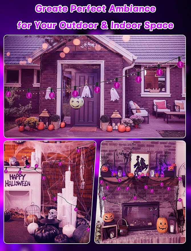 SUNSGNE G40 LED Purple Lights Outdoor, 25 Feet Halloween Purple String Lights with 25 Count Bulbs for Halloween | Lumora