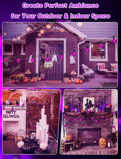 SUNSGNE G40 LED Purple Lights Outdoor, 25 Feet Halloween Purple String Lights with 25 Count Bulbs for Halloween Thanksgiving Indoor Outdoor Party Festival Haunted House Decor