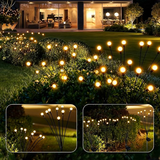 Solar Lights Outdoor Waterproof,2 Pack 16LED Solar Swaying Lights,Firefly Lights for Yard Patio Pathway Decoration,Unique Gardening Gifts for Women Holiday