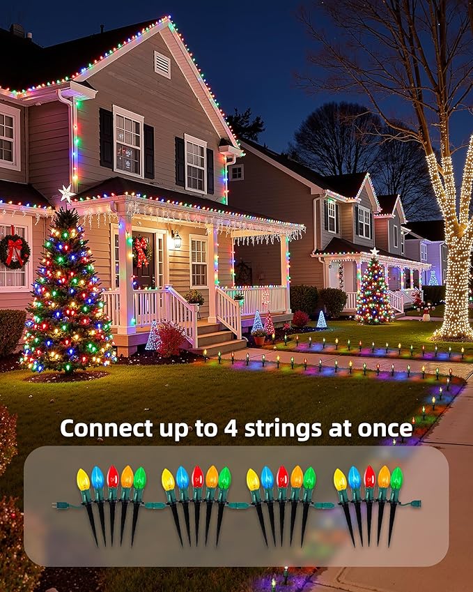 Christmas Pathway Lights Outdoor, 25.7 Feet C9 Lights with 20 Multicolor Bulbs and Stakes, Connectable Outdoor | Lumora