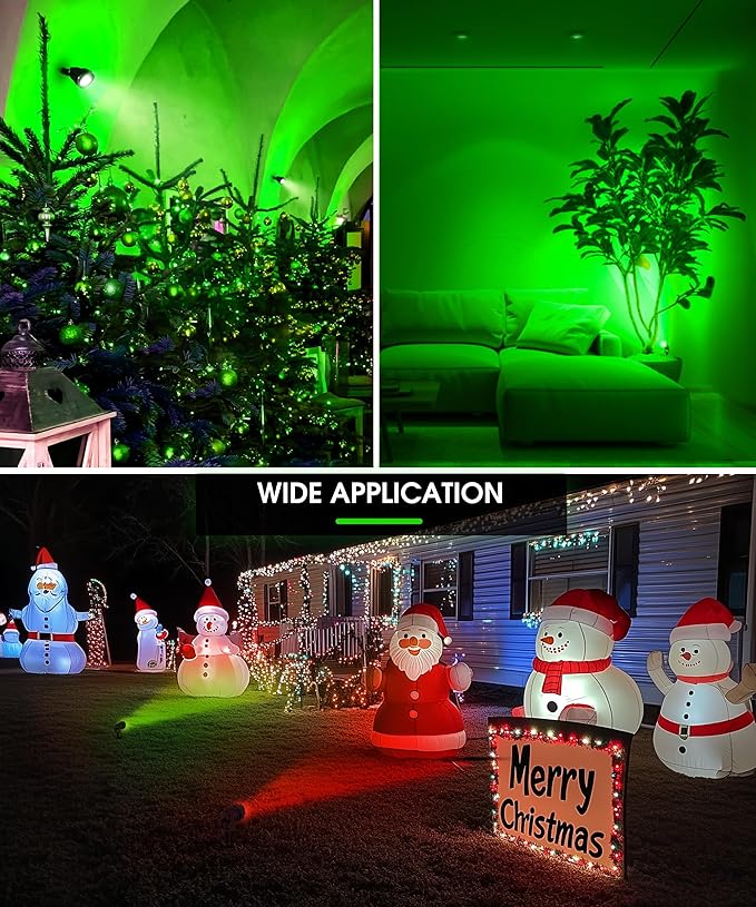 L LOHAS LED Green Christmas Spot Lights Outdoor, 10W Dusk to Dawn Sensor Landscape Spotlights for Yard, IP66 Waterproof Pathway Garden Outside Lights, 9.84ft Cord, Green Lawn Decor Lamp, UL Listed