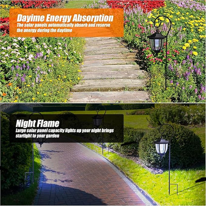 Retisee 6 Pcs 34" Hanging Solar Lantern Lights with Dual Use Shepherd Hooks Outdoor LED Garden Lanterns Decorative Waterproof Pathway Solar Coach Lights for Garden Patio