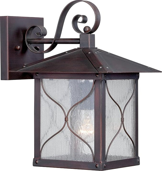 Nuvo Lighting 60/5612 Vega Medium One Light Wall Lantern 100-watt A19 Outdoor Porch and Patio Lighting with Clear Seeded Glass, Classic Bronze
