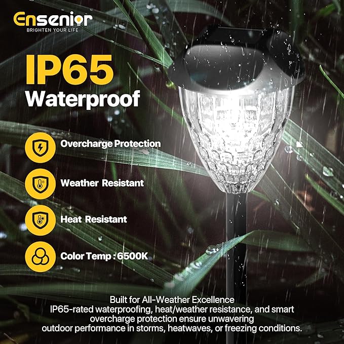 Ensenior 8-Pack Solar Lights Outdoor, Auto ON/Off 6500K LED Solar Garden Lights for Pathway, Yard, Patio, Walkway, Planter, Waterproof, Energy-Efficient Landscape Lighting