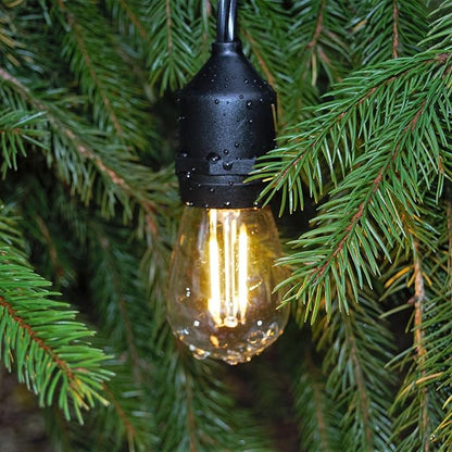 48 Foot E26 Commercial LED S14 Double Filament Outdoor String Lights with 15 Suspended Sockets and S14 LED Clear 1.5 Watt Bulbs for Weatherproof Heavy Duty Vintage Outside Lighting